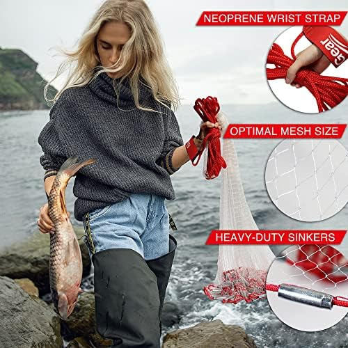 Basicgear Cast Net | Iron Zinc, Radio De 4 Pies, Malla De Y