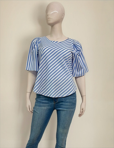 Blusa Rayas Blanco Con Azul Tallas Extras