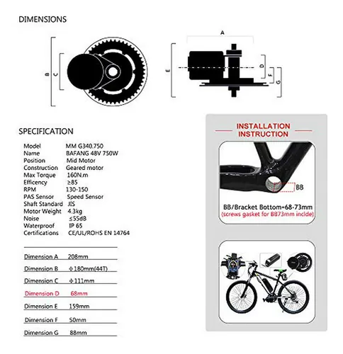 Bafang 48v 750w Kit De Conversión De Bicicleta Eléctrica De