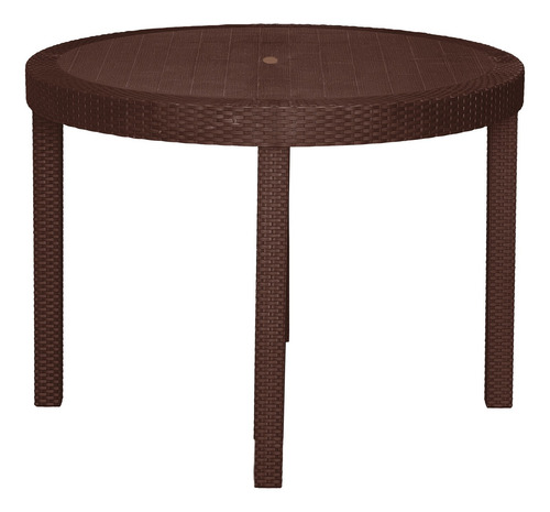 Mesa Redonda Desarmable Plástica Con Textura Ratán Chocolate