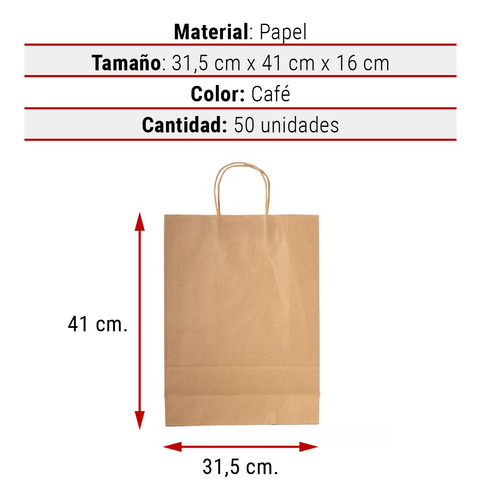 Imagen 5 de 10 de Bolsa De Papel Kraft 31,5 X 41 X 16 Cm (50 Unidades)