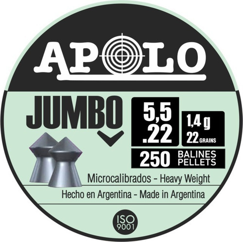 Balines Apolo Jumbo Cal 5.5 Mm Lata X 250 22 Grains 1.4 Gram