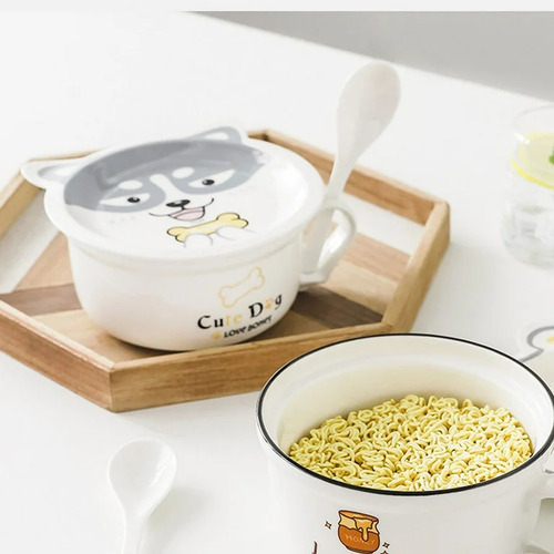 Taza Con Tapa Plato Y Cuchara Kawaii En Forma De Animalito
