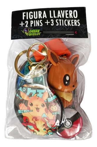 Figura Llavero Anime Pokemon Eevee Pack + Pins + Stickers