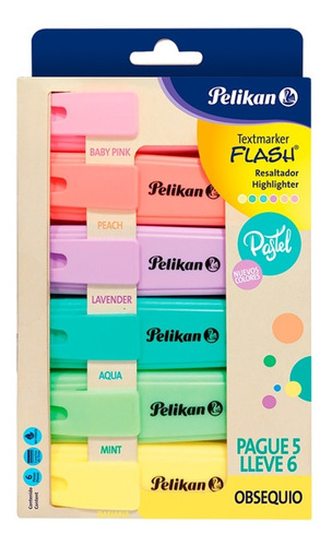 Pack X 6 Resaltadores Pelikan Flash Pastel