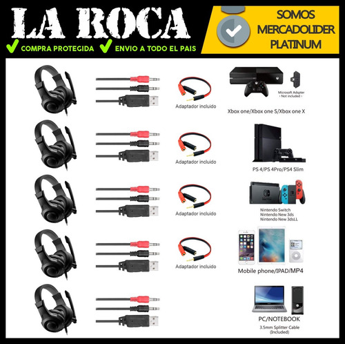 Imagen 7 de 10 de Auricular Gamer Luz Rgb Microfono Gaming Xbox Ps4