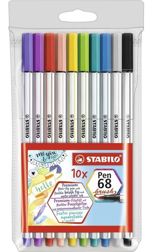 Caneta Pincel Brush Pen 68 Stabilo 10 Cores Aquarelável
