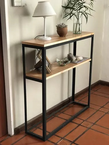 Mesa Recibidor Dos Estantes En Hierro Y Madera - Rodelarte