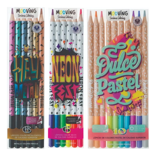 Kit Set 22 Mooving Lapices Colores Neon Metal Pastel 