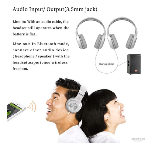 Auriculares Estéreo Bluedio Wireless Bluetooth V5.0 Con M...