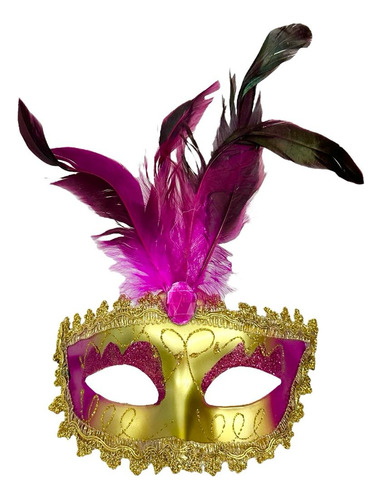Máscara Carnaval Festa Fantasia Baile Com Pena Feminina Luxo