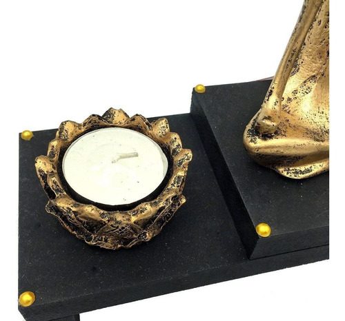 Imagem 4 de 5 de Kit Altar Castiçal Vela Yoga Meditando Zen Dourado20cm 466