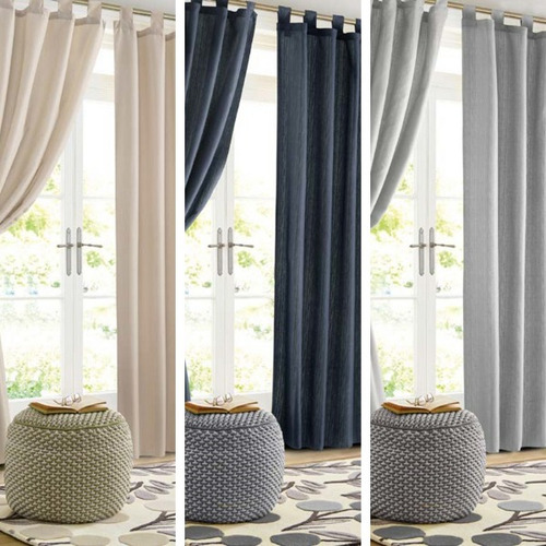 Juego Cortinas 2 Paños De Rafia Con Agarraderas Jean Cartier Color Rafia Azul Marino