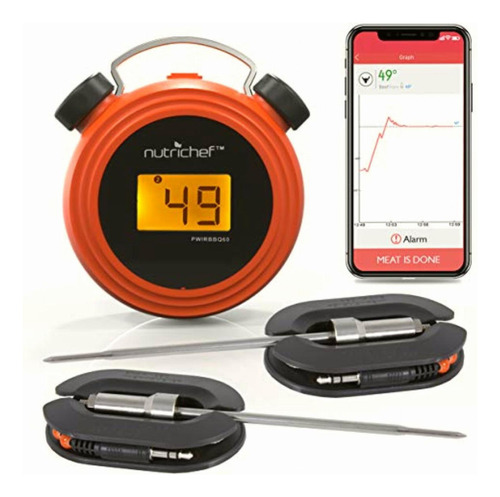 Smart Bluetooth Bbq Grill Thermometer Digital Display, Color Plateado