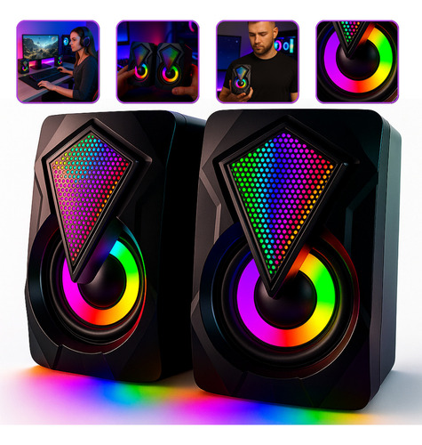 Caixa Caixinha De Som para Pc Computador Notebook Gamer Projetor Led Rgb Potente Usb P2 Cor Preto Digital Informática