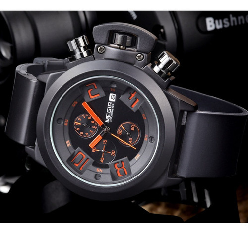 Reloj Megir 2002, Calendario Reloj Resistente Al Agua Color De La Correa Negro