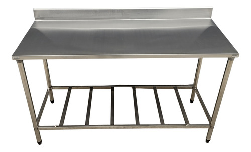 Bancada Mesa 130x40 Aço Inox 1 Base Gradeada Com Espelho