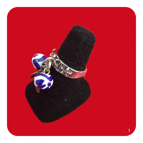 Imagen 4 de 4 de Anillo Azul Chico De Talavera Poblana Y Pewter M1 Jyr