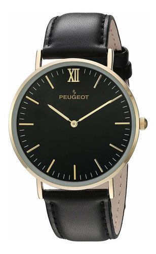 Reloj Hombre Peugeot 2050g Cuarzo 40mm Pulso Negro En Cuero