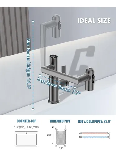 Grifo De Baño Lefton Bf2204-2 Con Pantalla De Temperatura