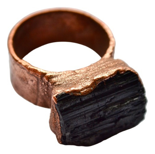 Anillo Piedra Turmalina Negra, Cobre, Amuleto De Proteccion