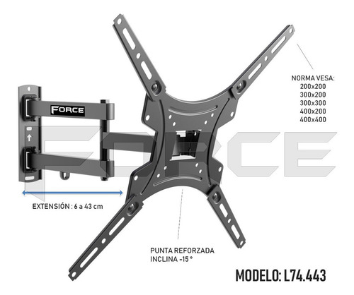 Soporte Force L74-443 de pared para TV/Monitor de 27" a 55" negro