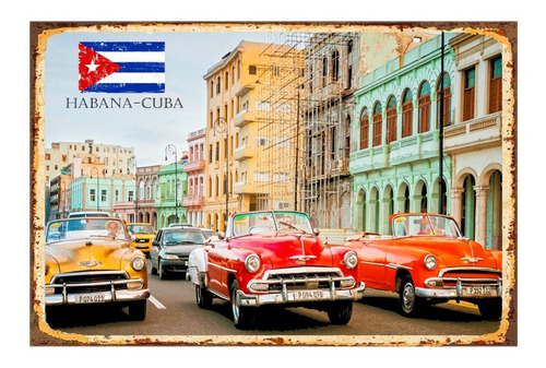 1 Cartel Letrero Cuadro Metalico Habana - Cuba 40x28  Cms