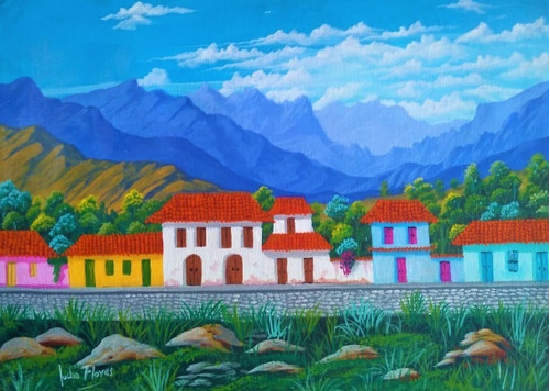 Pintura Cuadro 40x30cm. Autor Lucho Flores Paisaje Andino 1