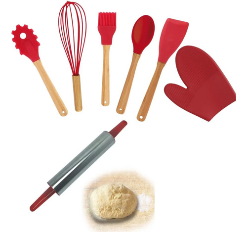 Kit 7 Peças Utensílios De Cozinha Em Silicone E Inox