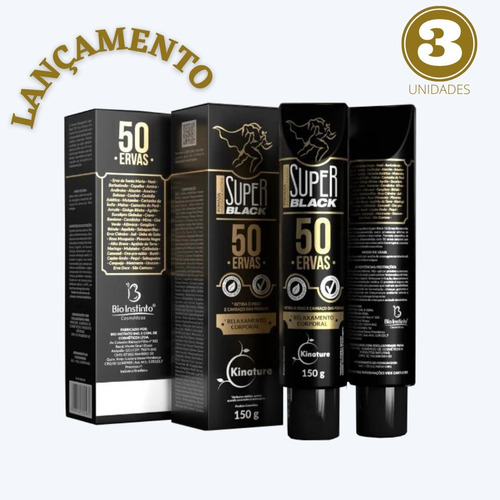  Kit C/3 Pomada Massageadora Super Black 50 Ervas 150g Fragrância Forte Tipo De Embalagem Plástico