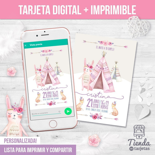 Imagen 2 de 4 de Carpa Teepee Invitacion Digital E Imprimible