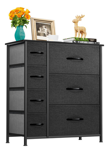 Cajonera Cingapero 7 Cajones Plegable Negro Mdf Gris Oscuro