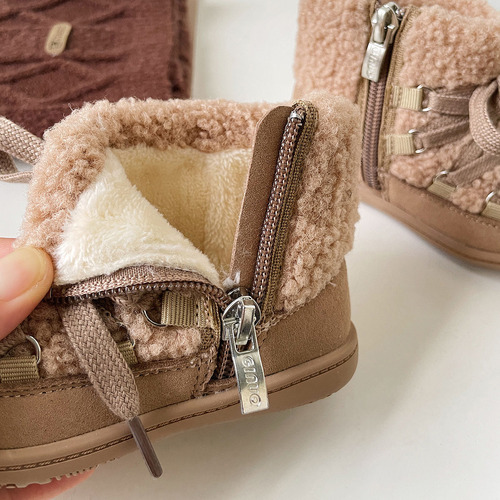 Botas Para Niños Con Suela Suave Gris Camel, Zapatos De Invi