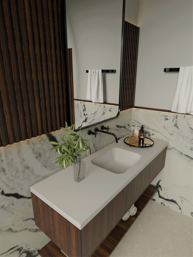 Bancada Para Banheiro Com Cuba Em Ssm Corian 150cm