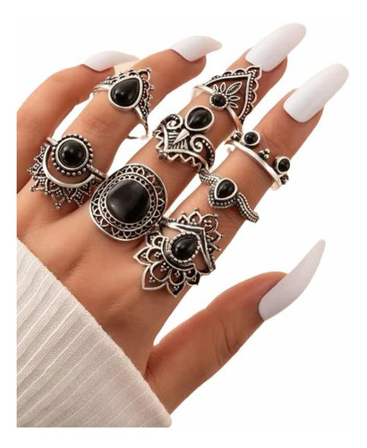 Set De 8 Anillos Con Diseño Bohemio