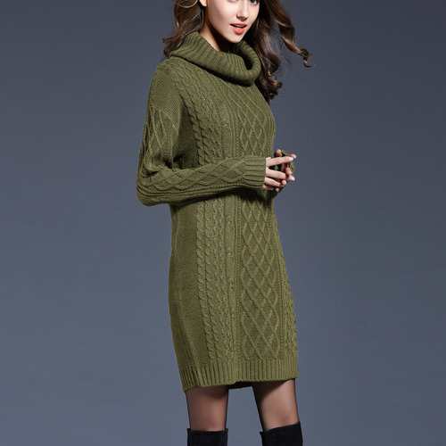 Vestido De Suéter Casual De Punto Con Cuello Alto De Color L