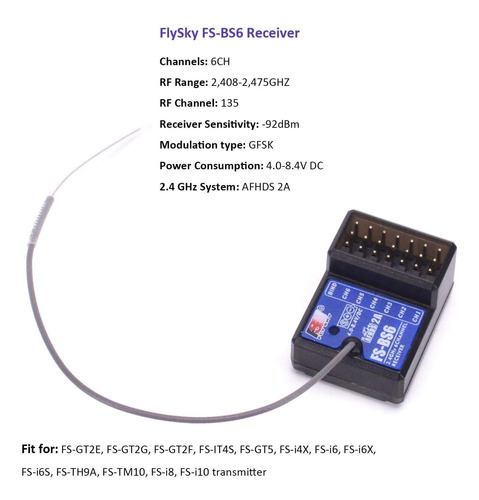 Receptor Flysky Fs-bs6 2.4ghz 6ch Afhds2 Para Coche Rc Fs-gt