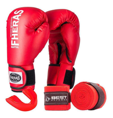 Kit Boxe Muay Thai Luva Fheras Protetor Bucal E Bandagem 3m