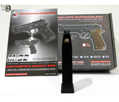 Imagen 2 de 2 de Cargador Pistola Airsoft M92 Negro Full Metal We