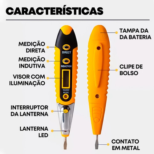 Caneta Detector De Tensão Lanterna 12a - 250v Teste Digital