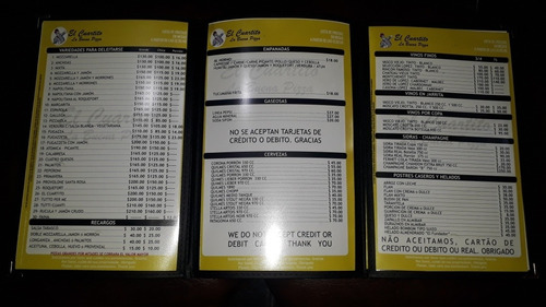 Carta De La Famosa Pizzería El Cuartito De Buenos Aires. (Usado)