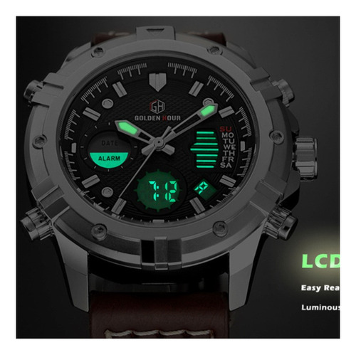 Reloj De Cuero Digital Analógico Goldenhour Quartz