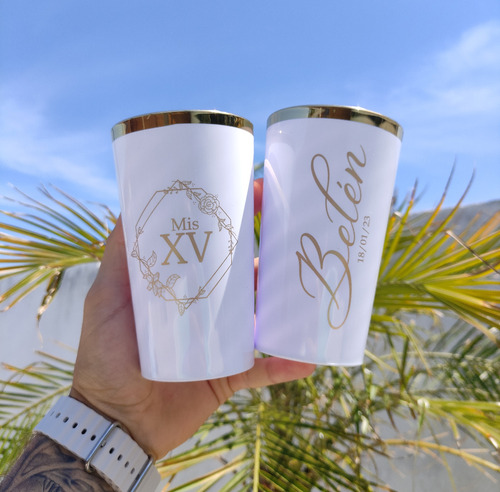 Vasos Borde Dorado Personalizados - 40un.