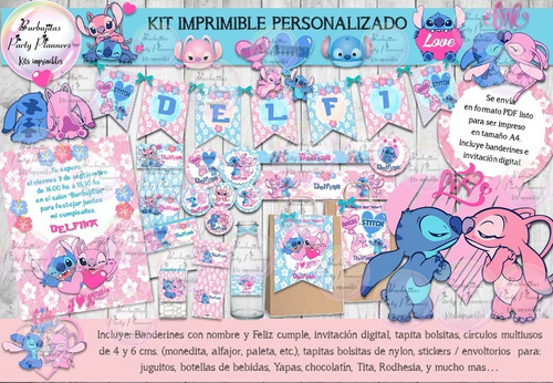 Kit Imprimible Candy Bar Stitch Y Angel Personalizado