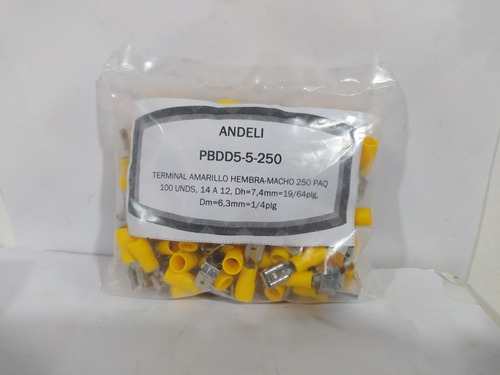 Terminal Amarillo Tipo Hembra-macho Para Cable 14/12 Andeli