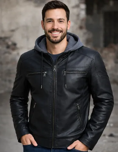 Jaqueta Couro Masculina Motoqueiro Com Capuz
