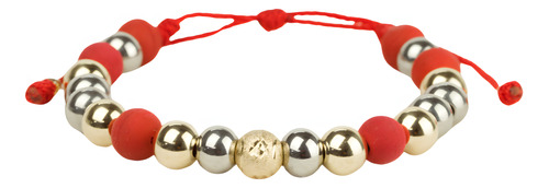 Pulsera Tejida Balinera Roja Oro Blanco Y Dorado Aurum 18ks