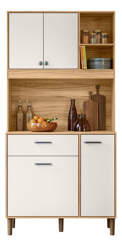 MS Móveis armário de cozinha Erva Doce 90 compacta com 4 portas e 1 gaveta balcão multiuso cor freijó off