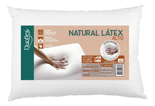 Travesseiro Alto Natural Latex 50x70x16cm Duoflex