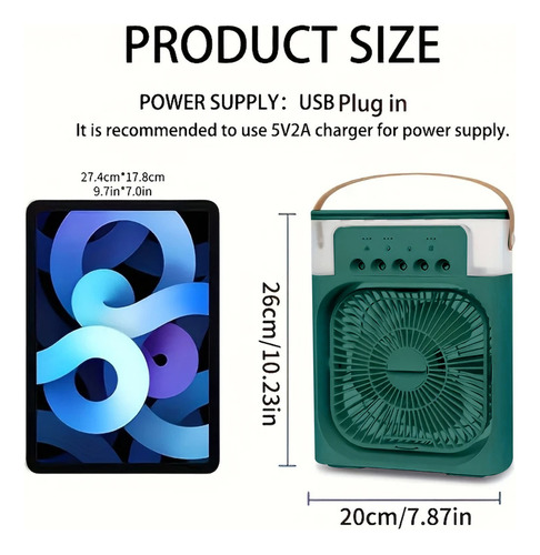 2pk Ventilador Escritorio Compacto Humidificador Usb Portati Cantidad de aspas 3 Estructura Verde Aspas Verde Diámetro 26 cm Frecuencia 5W Material de las aspas Plástico